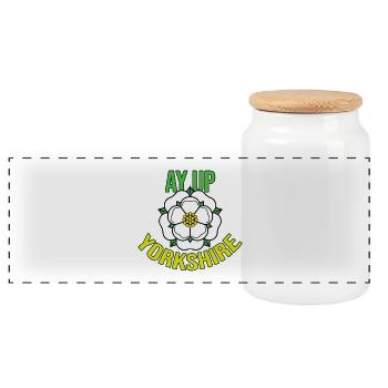 Ay Up Yorkshire Flag Yorkshire Saying Funny - Panoramic Cookie Jar with Wooden Lid - white - Front