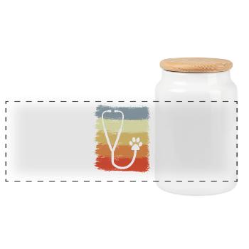 Stethoscope Drawing - Panoramic Cookie Jar with Wooden Lid - white - Front