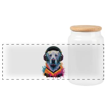 Golden Retriever avec des écouteurs - Boîte à biscuits avec couvercle en bois - blanc - Devant