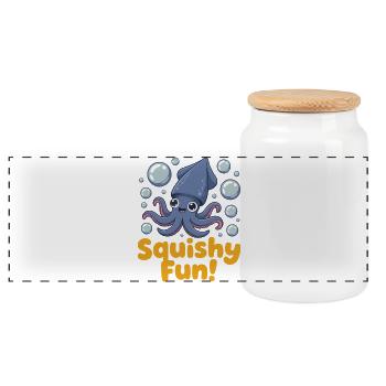 Illustration de calmar Squishy Fun - Boîte à biscuits avec couvercle en bois - blanc - Devant