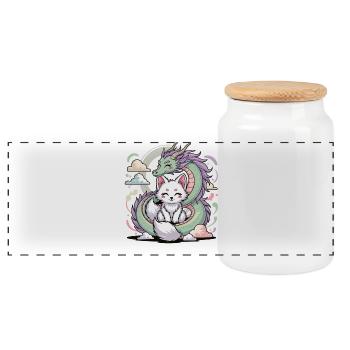 Kawaii Drache Fuchs Shirt Magisches Pastell Motiv - Panorama Keksdose mit Holzdeckel - Weiß - Vorne
