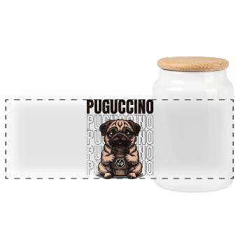 Puguccino Pug Kaffee & Coffee Vibes - Boîte à biscuits avec couvercle en bois - blanc - Devant