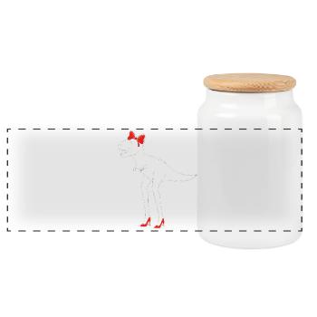 Dino Diva with Red High Heels - Panoramic Cookie Jar with Wooden Lid - white - Front