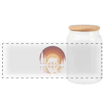 Mammouth au coucher du soleil dans la forêt de pins - Boîte à biscuits avec couvercle en bois - blanc - Devant