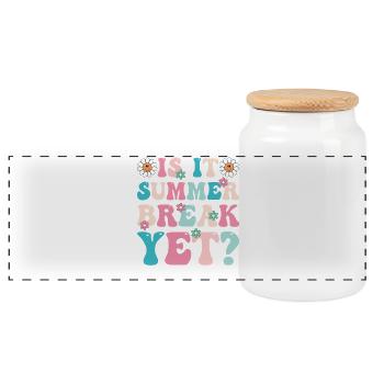 Summer Break Retro Floral Lettering - Panoramic Cookie Jar with Wooden Lid - white - Front