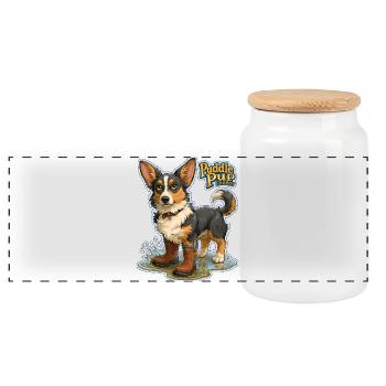 Puddle Pup Energy: Splash Boots - Panoramic Cookie Jar with Wooden Lid - white - Front