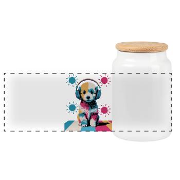 Chiot caniche avec un casque - Boîte à biscuits avec couvercle en bois - blanc - Devant