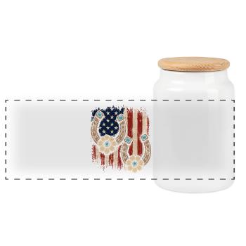 Patriotic Horseshoe Blossoms - Panoramic Cookie Jar with Wooden Lid - white - Front