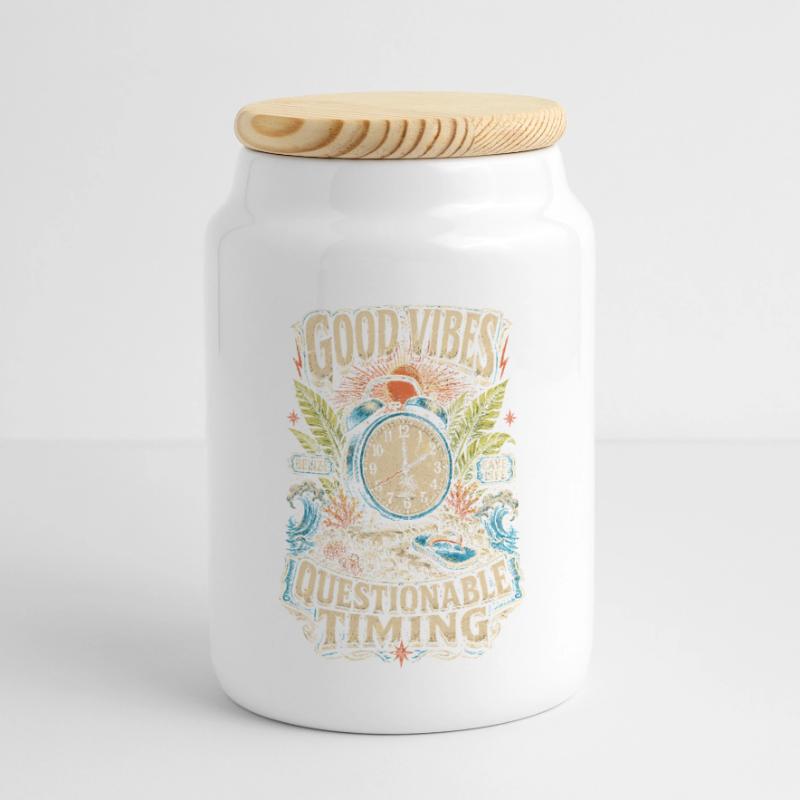 Belize Belizean Root Questionable Timing Panoramic Cookie Jar with Wooden Lid