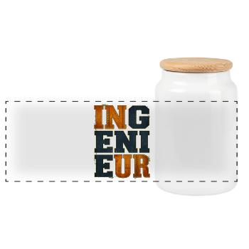 Ingenieur Retro Typografie Bauplan Zahnrad - Panorama Keksdose mit Holzdeckel - Weiß - Vorne
