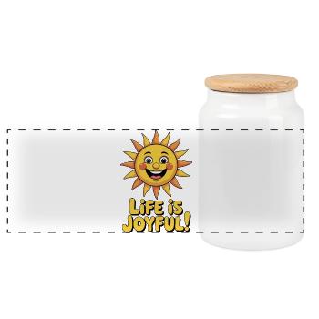 Yellow Sunny Joyful Sun Art - Panoramic Cookie Jar with Wooden Lid - white - Front