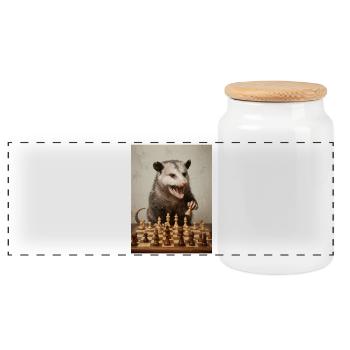 Opossum joue aux échecs - Boîte à biscuits avec couvercle en bois - blanc - Devant