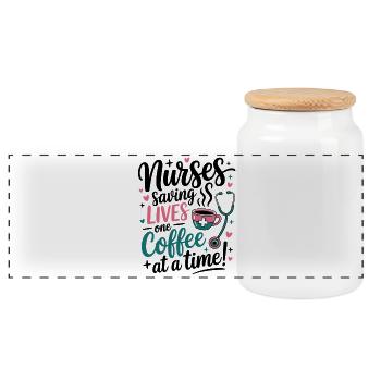 Coffee Saves Lives Caregiver Design - Panoramic Cookie Jar with Wooden Lid - white - Front