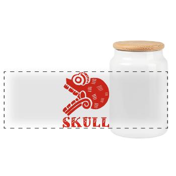 Red Tribal Skull - Panoramic Cookie Jar with Wooden Lid - white - Front