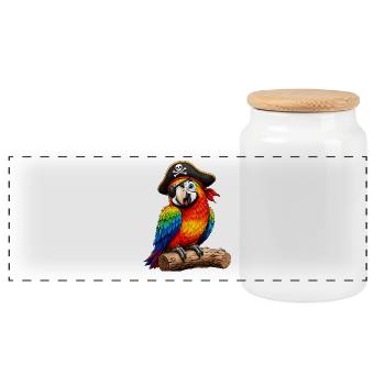 Piratenpapagei Regenbogenfeder - Panorama Keksdose mit Holzdeckel - Weiß - Vorne