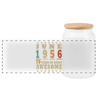 June 1956 Vintage Retro Birthday Gift - Panoramic Cookie Jar with Wooden Lid - white - Front
