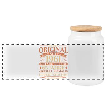 65. Geburtstag Echtes Original 1961 Vintage - Panorama Keksdose mit Holzdeckel - Weiß - Vorne