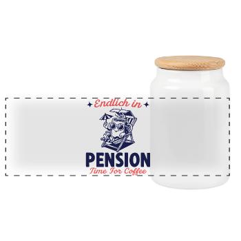 Finally in retirement time for coffee - Panoramic Cookie Jar with Wooden Lid - white - Front