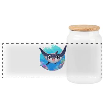 Rochen Mantarochen - Panorama Keksdose mit Holzdeckel - Weiß - Vorne
