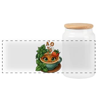 Alphabet Tea Cup with Herbs - Panoramic Cookie Jar with Wooden Lid - white - Front