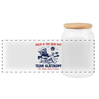 Bald Retro Team Bald Head - No Hair - Panoramic Cookie Jar with Wooden Lid - white - Front