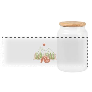 Camping Gift Birthday Tent Mountain Nature Forest - Panoramic Cookie Jar with Wooden Lid - white - Front