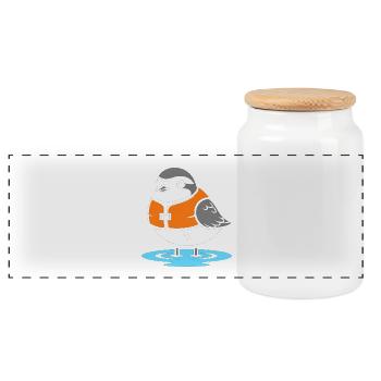 Dessin animé Oiseau avec Gilet de Sauvetage - Boîte à biscuits avec couvercle en bois - blanc - Devant