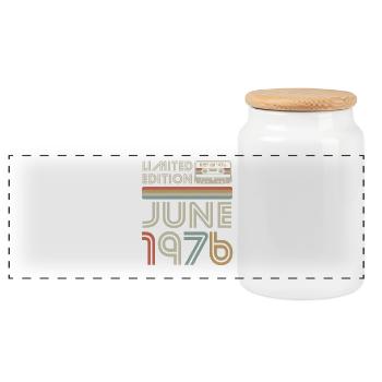 Limited Edition June 1976 Geburtstag Geschenk - Panorama Keksdose mit Holzdeckel - Weiß - Vorne