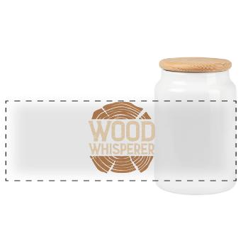 Wood Whisperer Holzlogo Handwerker Tischler Schrei - Panorama Keksdose mit Holzdeckel - Weiß - Vorne