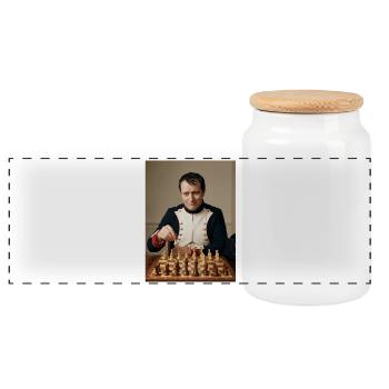 Napoleon plays chess. - Panoramic Cookie Jar with Wooden Lid - white - Front