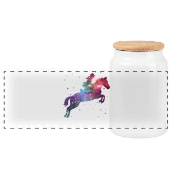 Horse Riding Rider Space Girl Horses - Panoramic Cookie Jar with Wooden Lid - white - Front