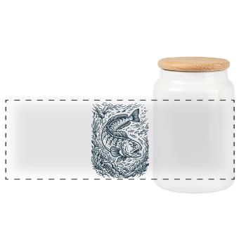 Loup de mer | Loach | Poissons sous-marins - Boîte à biscuits avec couvercle en bois - blanc - Devant