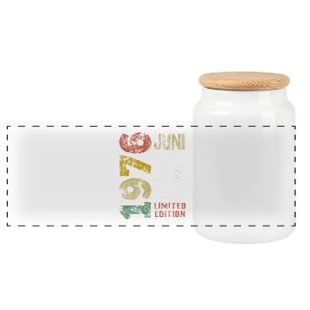 Vintage Limited Edition June 1976 Birthday - Panoramic Cookie Jar with Wooden Lid - white - Front