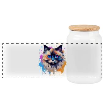 Art coloré sur le visage de chat Birman avec éclaboussures - Boîte à biscuits avec couvercle en bois - blanc - Devant