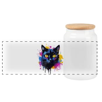Colorful Bombay Cat Face Splash Art  - Panoramic Cookie Jar with Wooden Lid - white - Front