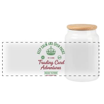 Keep Calm And Open Packs Trading Card Adventures - Panoramic Cookie Jar with Wooden Lid - white - Front