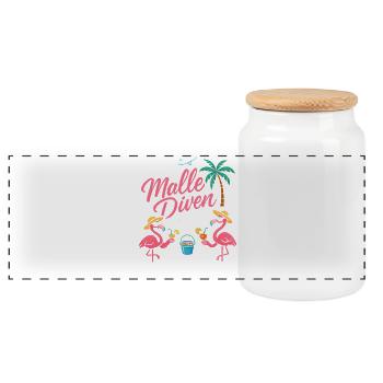 Malle Diven On Tour Damen Flamingo Mallorca Party - Panorama Keksdose mit Holzdeckel - Weiß - Vorne
