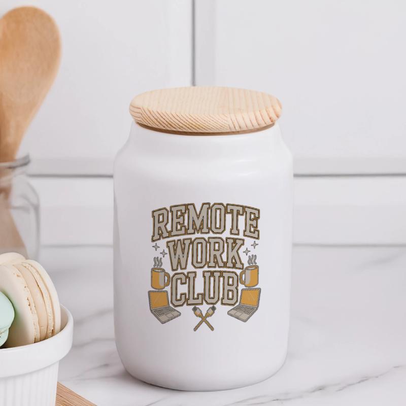Remote Work Club Web Developer Remote Developer Panoramic Cookie Jar with Wooden Lid