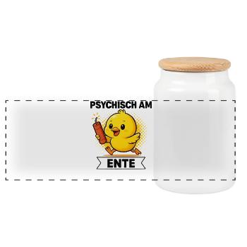 Psychisch Am Ente Lustiger Spruch Humor  - Panorama Keksdose mit Holzdeckel - Weiß - Vorne