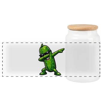 Dabbing Cucumber - Panoramic Cookie Jar with Wooden Lid - white - Front