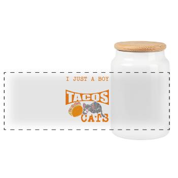 Taco Cat Domestic Cat Kitty Cat Owner - Panoramic Cookie Jar with Wooden Lid - white - Front