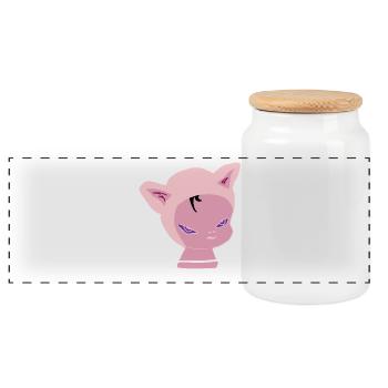 Pink Cat Head: Neon Purple Look - Panoramic Cookie Jar with Wooden Lid - white - Front