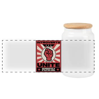Introverts unite - Panoramic Cookie Jar with Wooden Lid - white - Front