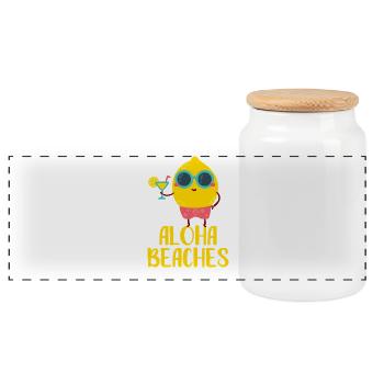 Aloha Beaches Cool Lemon Beach Holiday Summer Motif - Panoramic Cookie Jar with Wooden Lid - white - Front