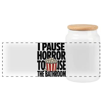 I Pause Horror To Use Bathroom - Panoramic Cookie Jar with Wooden Lid - white - Front