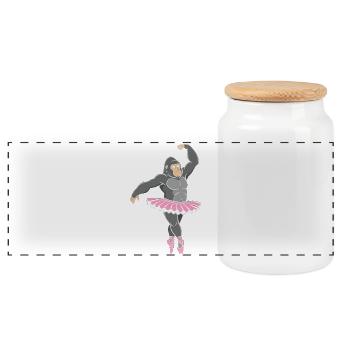 Gorilla in pink tutu dancing - Panoramic Cookie Jar with Wooden Lid - white - Front