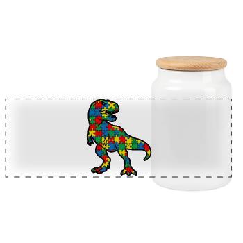 Autisme Dinosaure T-Rex Enfant - Boîte à biscuits avec couvercle en bois - blanc - Devant