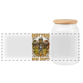 Ren Faire Medieval Dost Thou Even Hoist - Panoramic Cookie Jar with Wooden Lid - white - Front