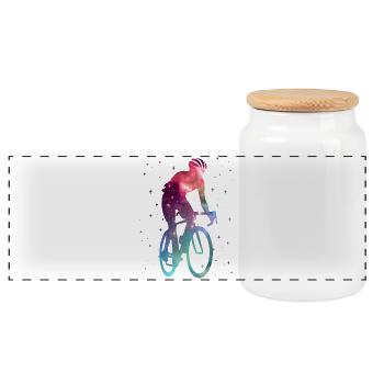 Bicycle Road Cyclist Space Kids Road Bike - Panoramic Cookie Jar with Wooden Lid - white - Front