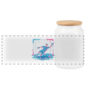 Dripping Liquid Goalie - Panoramic Cookie Jar with Wooden Lid - white - Front